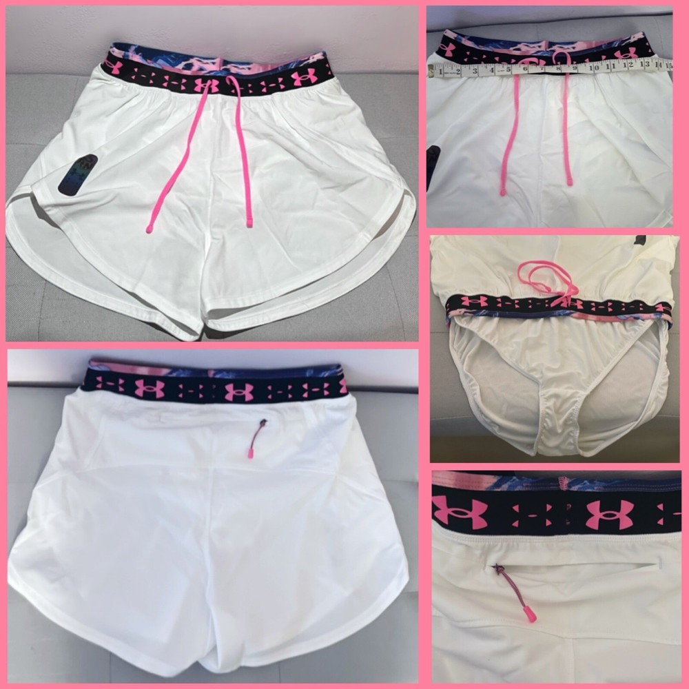 UA Women's Run Anywhere High-Rise Shorts in White & Pink - Size Small - $65