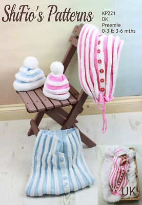 Strickanleitung für Babys Plissee Kokon & Mütze, Schlafsack, DK, KP221