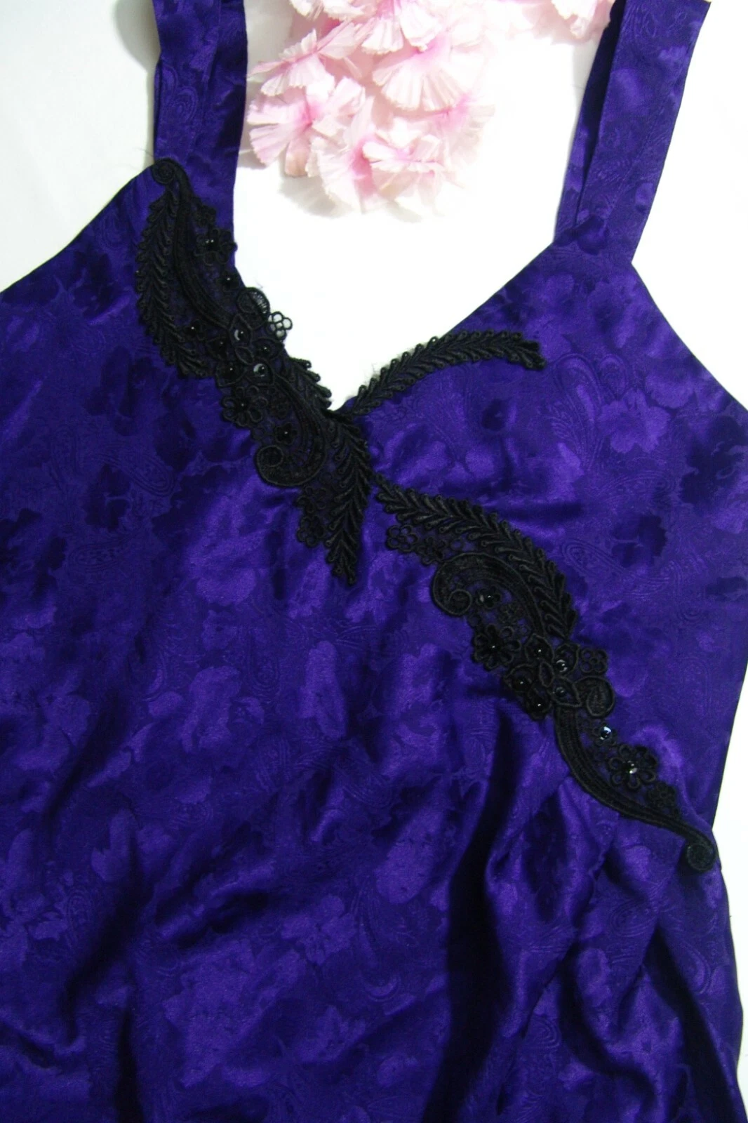 UNDERCOVER Abito Victoria's Secret slip M viola jacquard raso pizzo applicato medio vintage 80