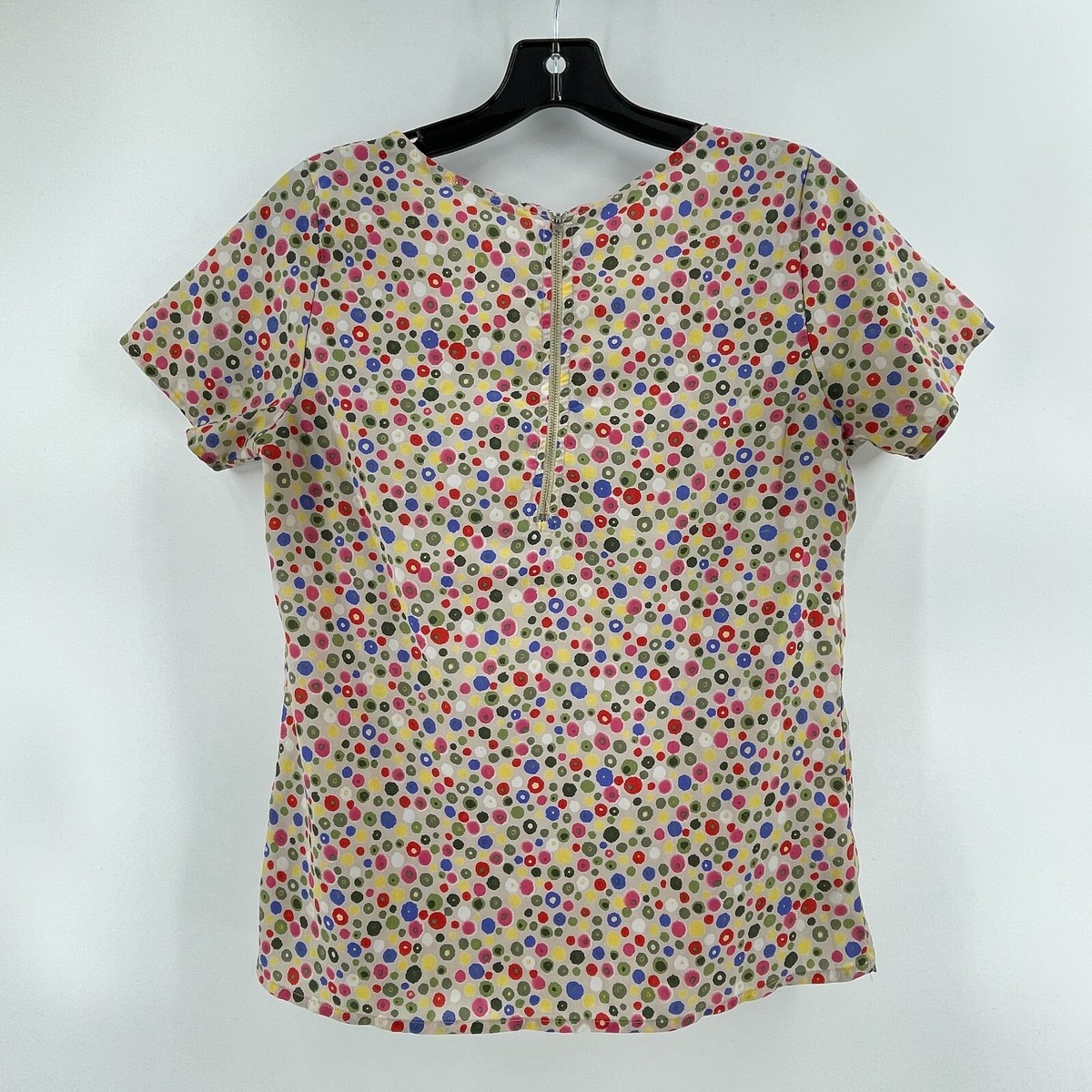 Gibson Women's Short Sleeve Colorful Polka Dot Top Blouse Shirt Zip Back Size XS View 5