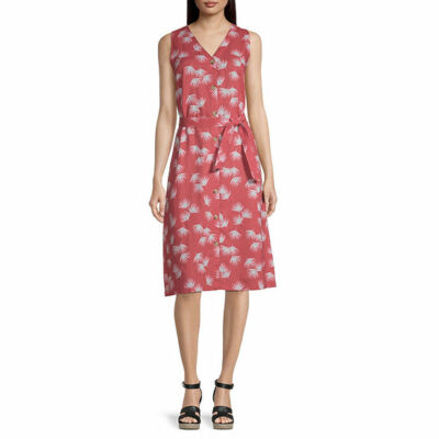 liz claiborne sleeveless a-line dress Liz Claiborne Women's Sleeveless A Line Dress Size XL NO BELT Dust Cedar  Palm