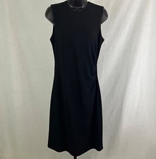 Banana Republic Womens Ponte Sheath Midi Dress Size 10 Black Ruched Side LBD