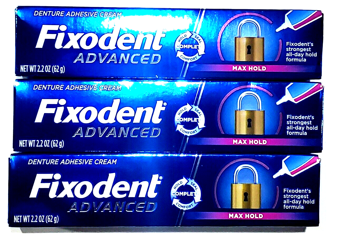 3 Packs Fixodent Advanced Max Hold Denture Adhesive Cream Strongest All