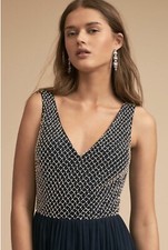 BHLDN Adrianna Papell Bryce Gown Tulle Maxi Dress Sz 6 S M Beaded Pearl Navy New