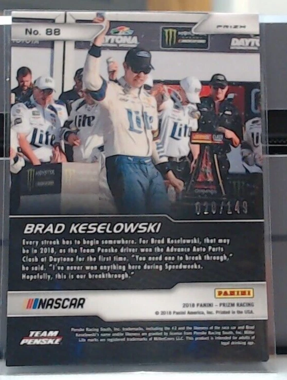 2018 PANINI PRIZM NASCAR EXPLOSION BRAD KESELOWSKI REFRACTOR 48/149 #88 MSM - Image 2 of 2