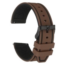 Silicone Watch Bands 22mm Soft Watch Band with Frosted Buckle, Brown Black