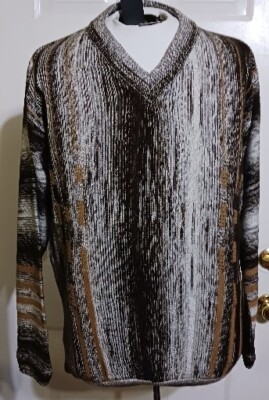 Vintage BERGATI  Coogi Style Brown Cream Knit Men's Sweater L Classic Original