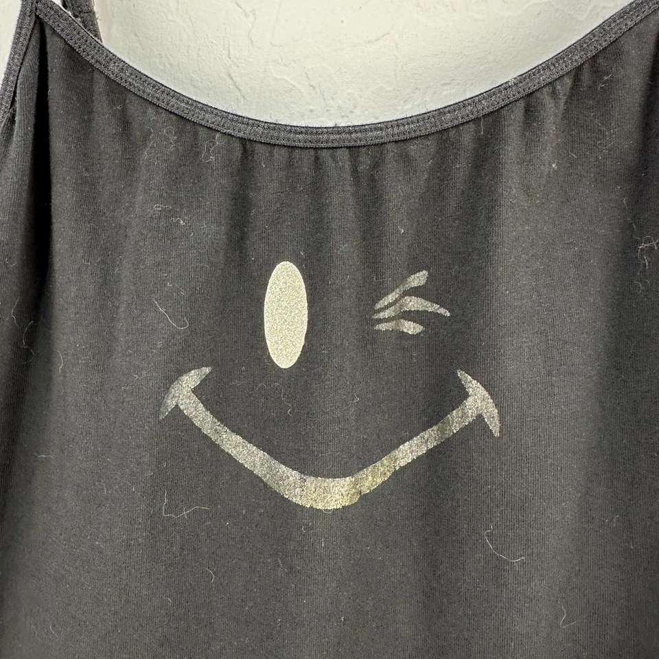 Camiseta sin mangas Joe Boxer vintage años 90 para mujer M negra correa de espagueti elástica sonrisa guiño Foto 3 de 4
