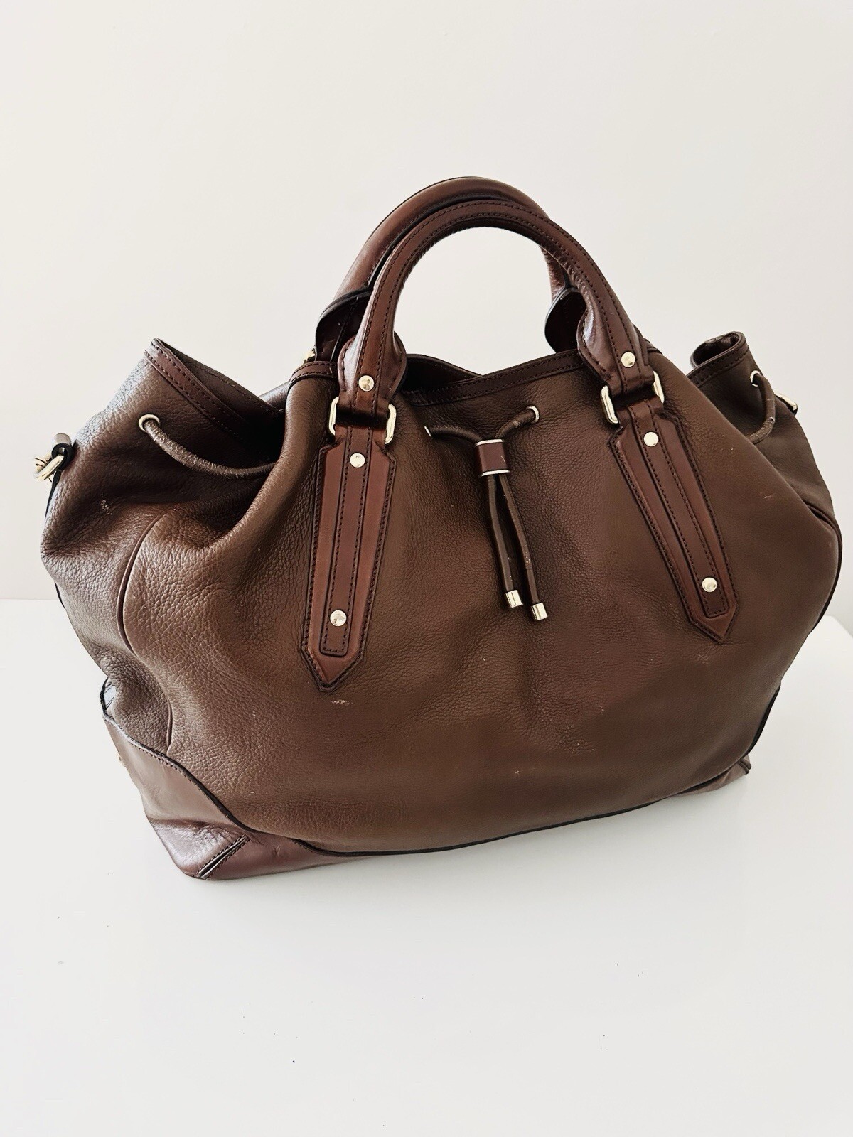 Burberry Earlsburn Brown pebbled Leather Tote Shoulder Big Bag Nova Check Lining image 2
