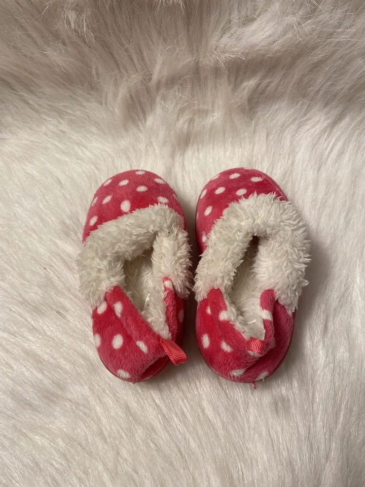 Zapatillas para niños pequeños niñas talla pequeña 5-6 rosa blanco forradas a lunares zapatos sin cordones Foto 4 de 4