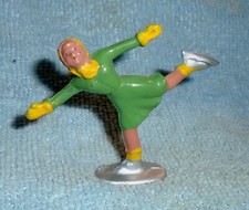 Vintage Barclay Lead Girl Figure Skater in Green Yellow Trim B181 NM Free Ship B