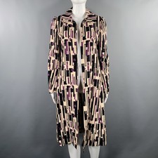 Marni Size 8 Rose Purple Black Cotton Silk Print Open Front Coat