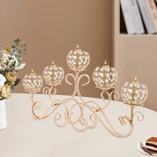5-Arm Crystal Drops Candelabra Wedding Table Centerpieces Candle Holders Decor