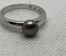 Vintage 925 Thailand Sterling Silver Gray Faux Pearl Ring Size 8