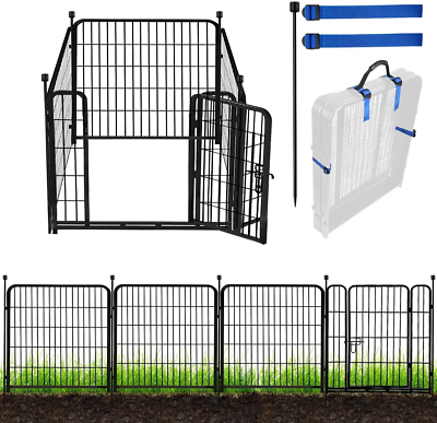 #ad #ad Tall Garden Fence with Gate 48 In H 4 Panels Heavy Duty Iron Metal Fencing Bor $135.99