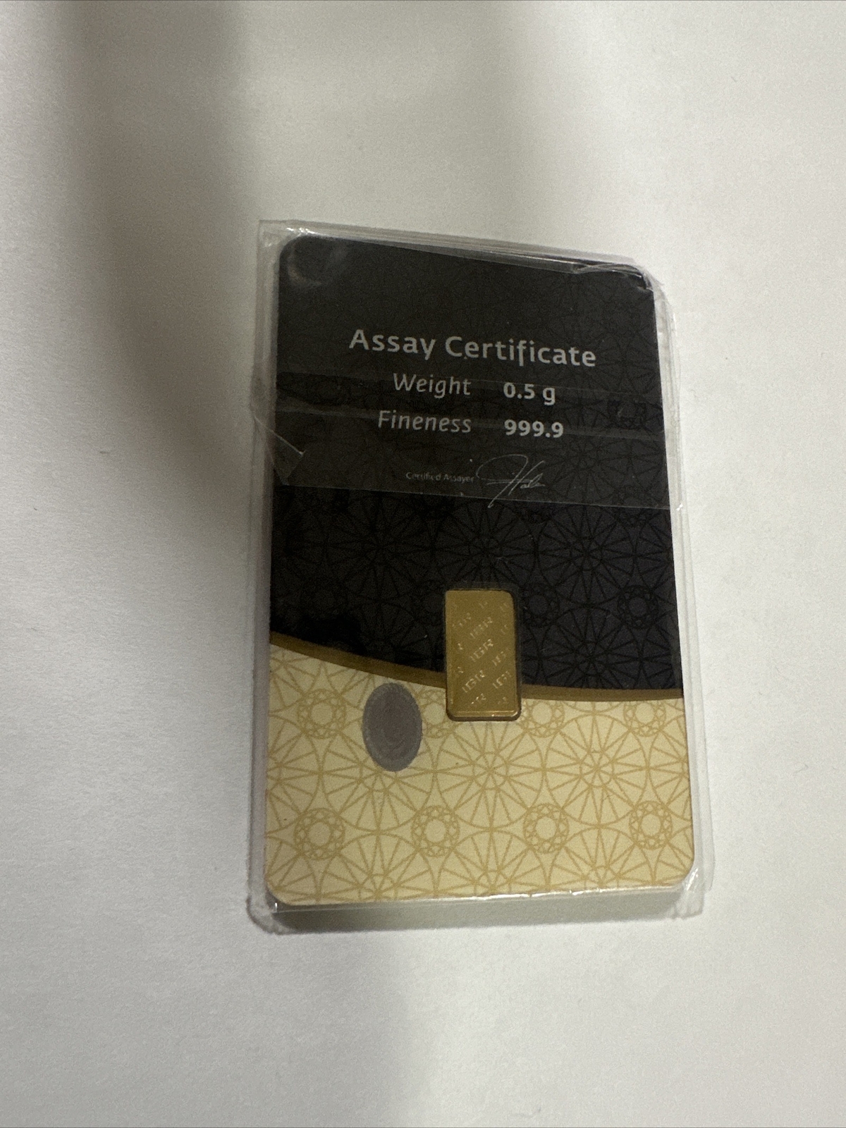 Gold IGR Bar 0.5g Fine 999.9  Assay Certificate