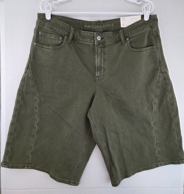 American Eagle Women's sz 14 Olive Stretch Mid Rise Barrel Shorts NWT 36x14