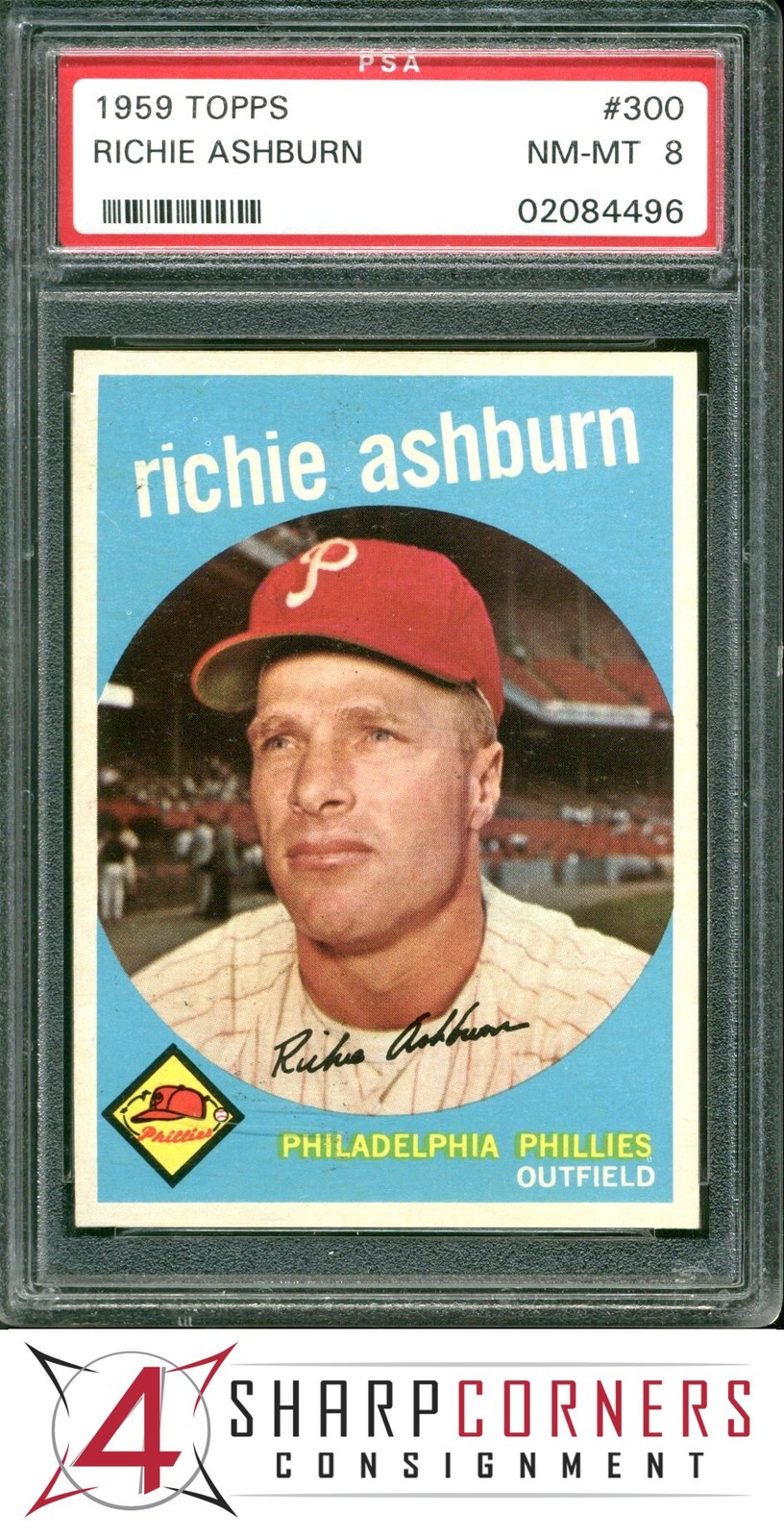 1959 TOPPS #300 RICHIE ASHBURN PHILLIES HOF PSA 8
