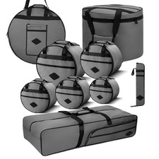 Beatello Vintage Drum Bags Set 9pcs with Cymbal Bass Snare Tom Hardware Bag Gray