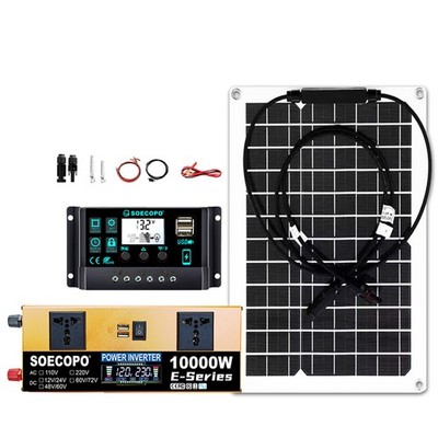 10000W Solar Power System Kit, 12V24V to 110V/220V Inverter Flexible Panel