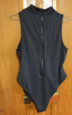 Skims high neck, zip-up swimsuit or bodysuit in onyx black, size XL