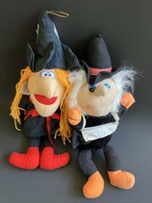 Two Vintage Halloween Witch Plushes Plushy Stuffed Animal