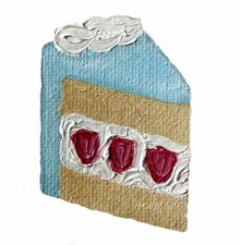 mini canvas oil painting bytalazen, blue vintage strawberry vanilla cake slice