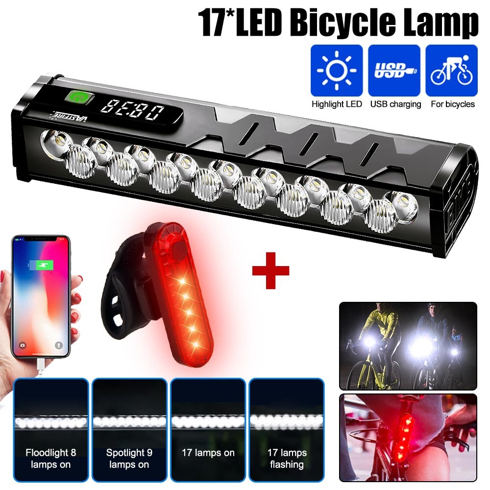 (New) 5500Lumen 17LED Bicycle Light Front 10000mAh Bike Light Flashlight USB Charging (35.99 USD)