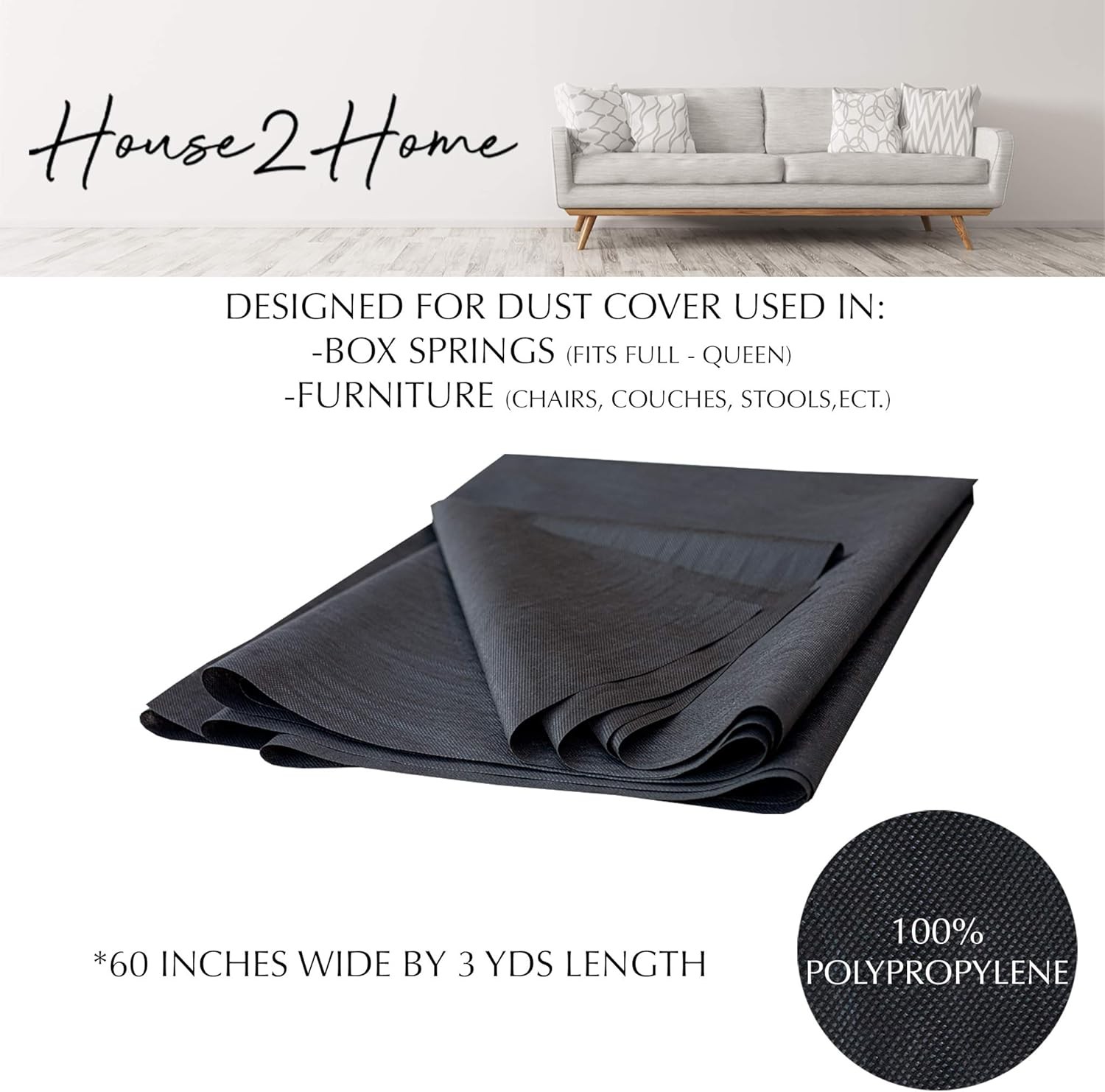 House2Home 60 Inch x 3 Yard Upholstery Black Cambric Dust Cover Fabric... 
