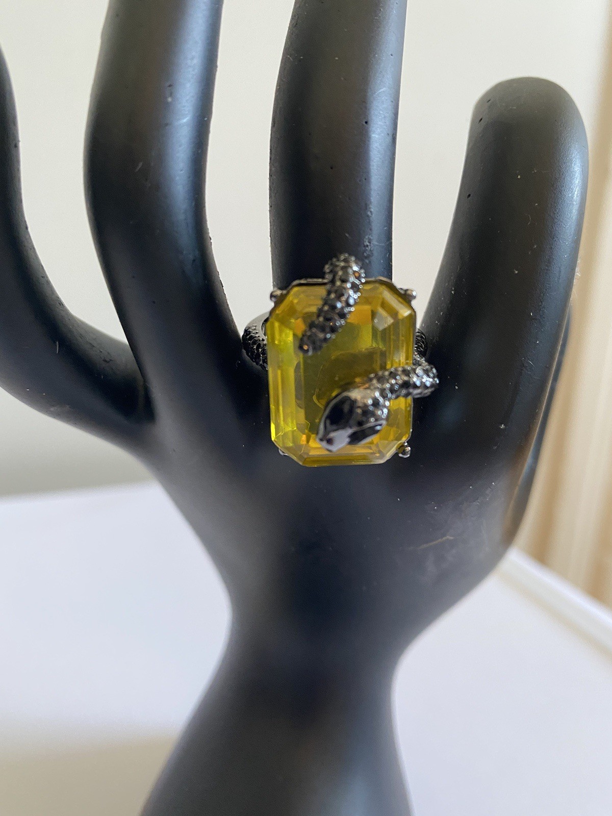 Statement Ring Emerald  Cut Yellow Stone Silver S… - image 2