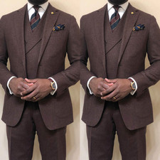 Business Formal Men's Suit Offical Workwear Brown 3Pcs Regular Fit Tuxedo Jacket