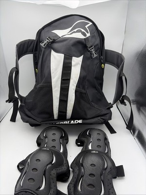 Rollerblade Brand Roller Blade Black Backpack Zipper W/ SZ L Elbow And Knee Pads