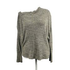 Free People Rib Knit Slouchy Sweater XS Gray Marled Off Shoulder Long Sleeve