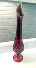 Vintage Fenton Ruby Red Amberina Hobnail 15.5” Swung Glass Vase Yellow Tip
