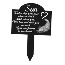 Memorial Grave Stake for Son 13.8 7.9 inch Weatherproof Metal Grave Marker