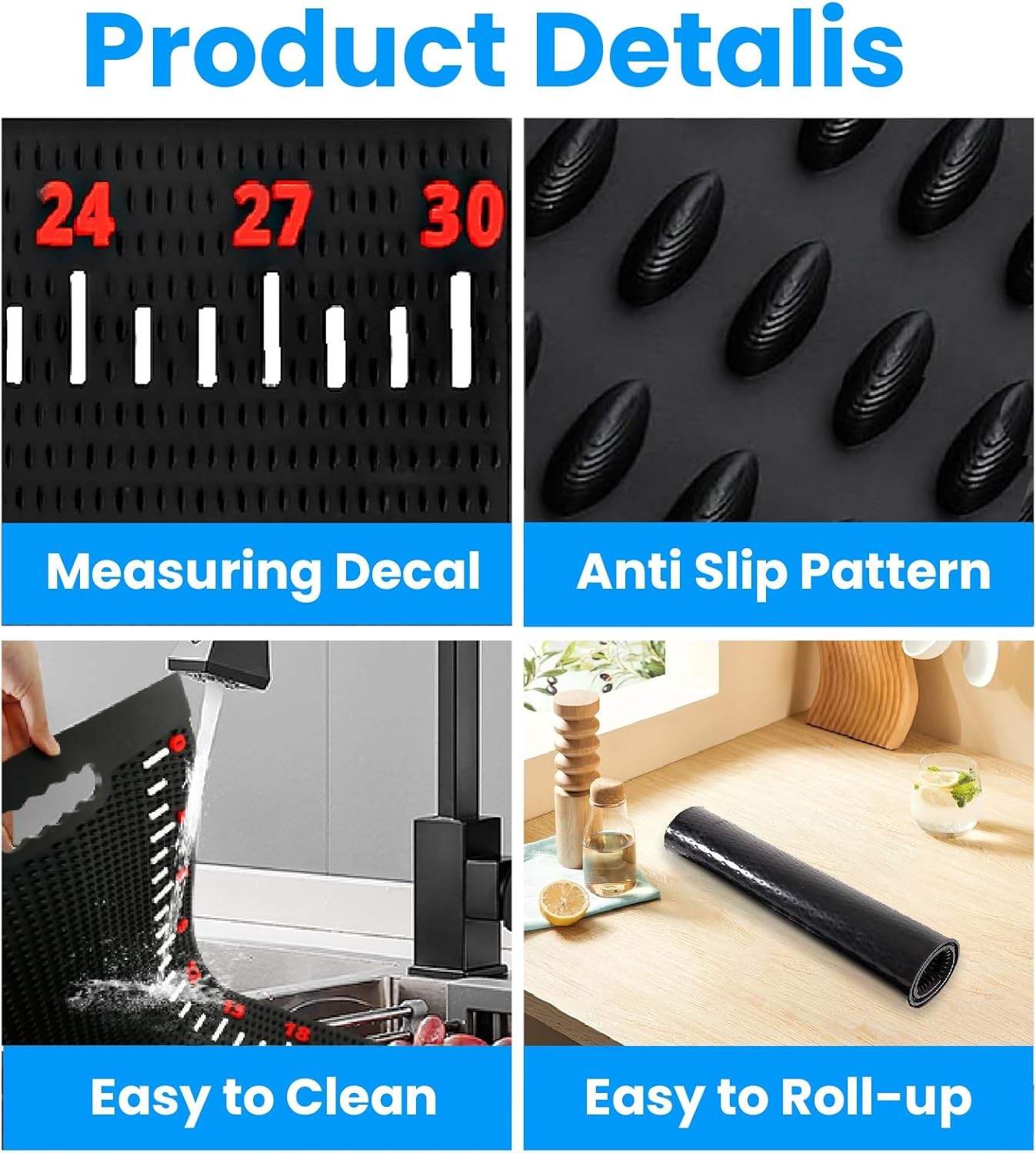 32 Inch Fish Fillet Mat with Cutting Gloves and Brush, 32"L x 16"W, Black 