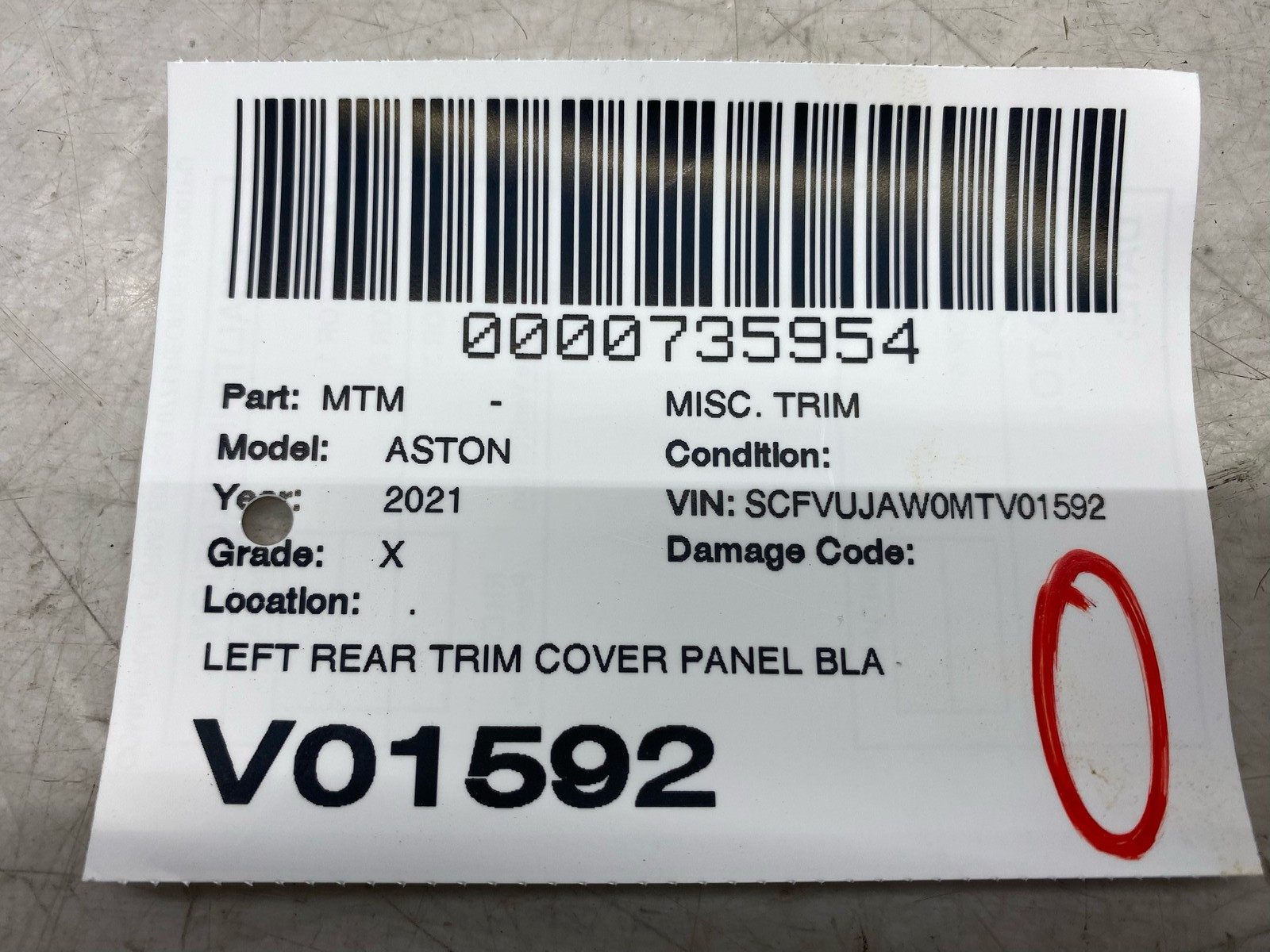 Aston Martin DBX 2020-2025 Rear Left Cover panel Black P/N MY831875DBW