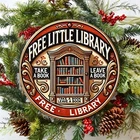 2D Flat, Vintage "Free Little Library"  Tin Metal Signs Home Décor 8x8 Inch Alum