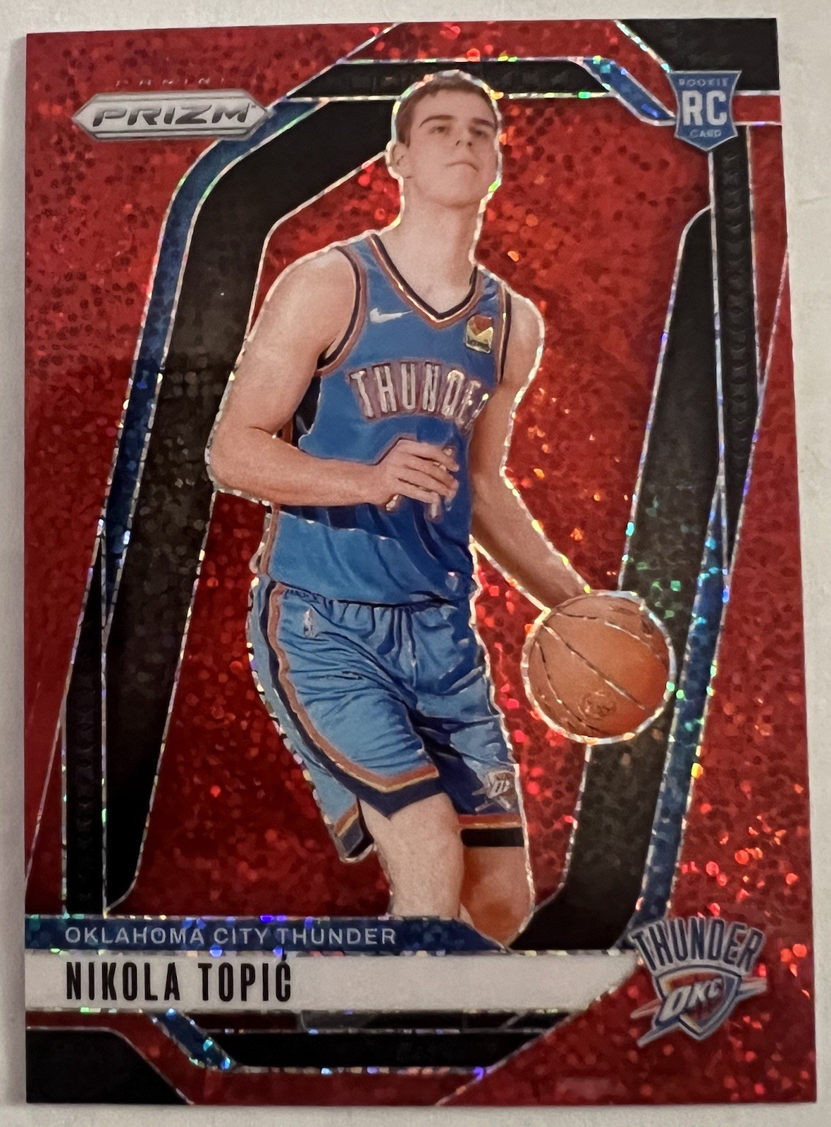 2024-25 Panini Prizm Red Sparkle Prizm #230 Nikola Topic RC