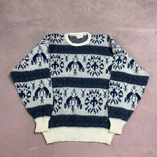 Vintage Knitted Jumper Abstract Patterned Grandad Knit Sweater Men's M