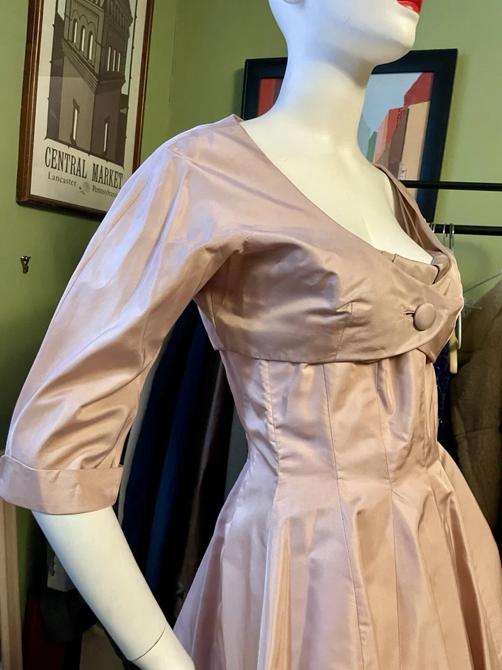 Vtg 40s 50s by Murry Z NY Full Circle Satin Party Dress~ Strapless w Shrug S - Image 4 of 4