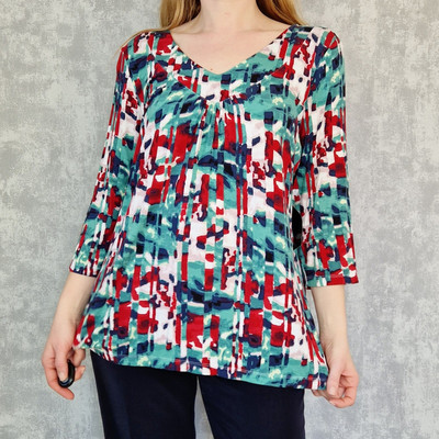 Tunika Bluse 3/4 Shirt Tribal Gr 42 XL Neu Grün Fließend Viskose Tunika Lang 