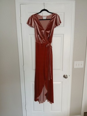 After Six Pink Velvet Wrap Maxi Dress S Glam Holiday Party Formal Wedding Prom