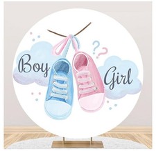 NEW- 6.5' x 6.5' ft Polyester Gender Reveal Round Backdrop Cover Boy or Girl