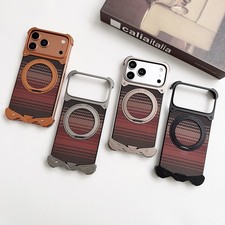 Magnetic Metal Carbon Fiber Frameless Stand Back Case For iPhone15 16 17 Pro Max