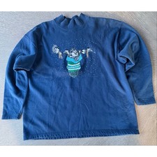 Vintage 90s Cherokee Morning Sun 1995 Navy Cat Winter Stocking Sweatshirt 2X USA
