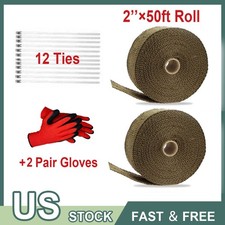 2pcs Titanium Exhaust Heat Wrap 2 X 50ft Header Thermal Tape W Gloves
