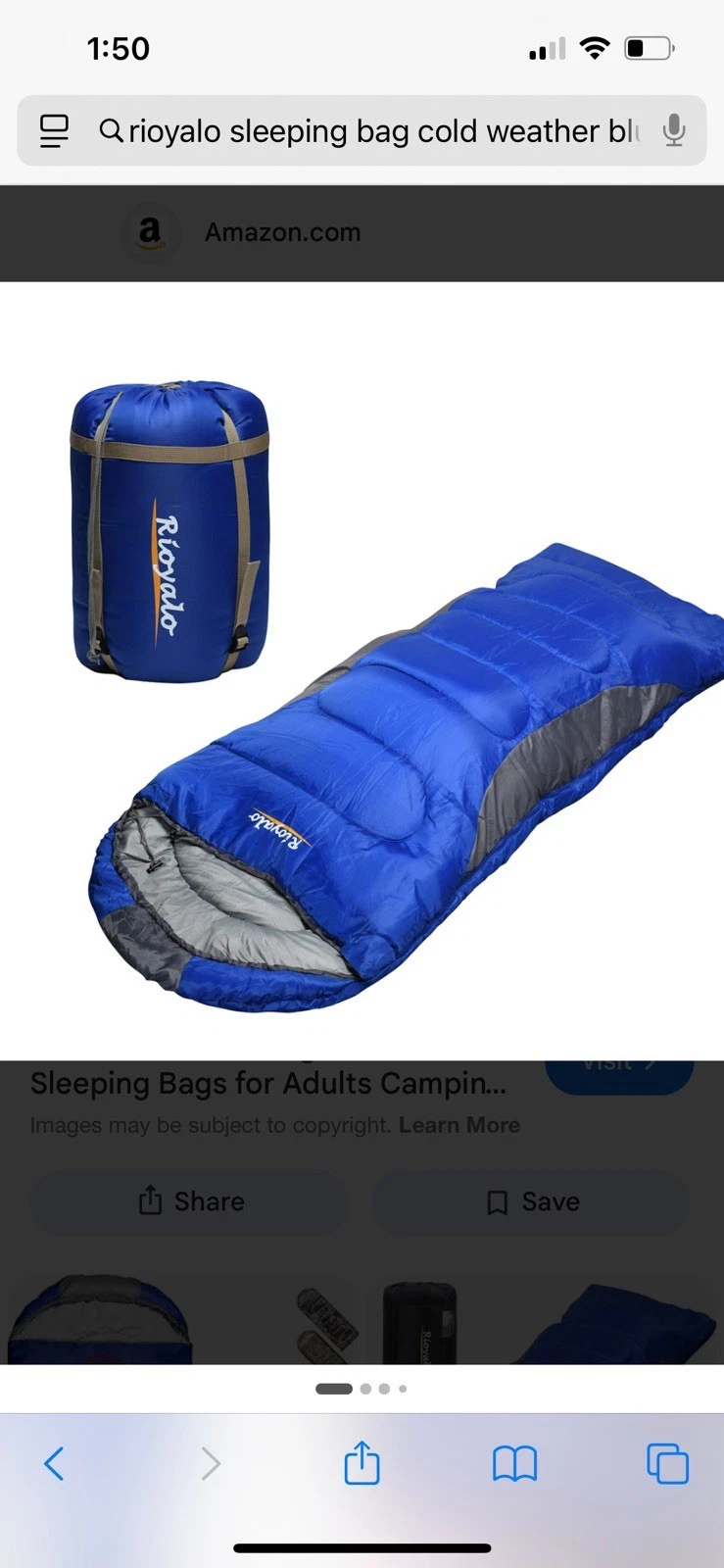 Rioyalo 5°F Cold Weather Blue Sleeping Bag Adult Big & Tall Waterproof New