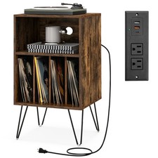3-Tier Record Player Stand w/ Charging Station Shelf  4 Dividers for Bedroom