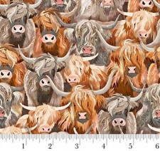 Cotton Highlander Cow Farm Animals Cattle Horns Fabric Print by Yard D474.80